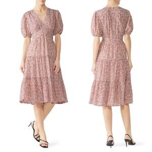 Tory Burch Floral Printed Empire Waist Cotton Dress Red Keepsake Womens Size 8